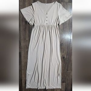 Unbranded Women's Beige Maxi Dress Flutter Sleeves Button Accents Size XL - NWOT